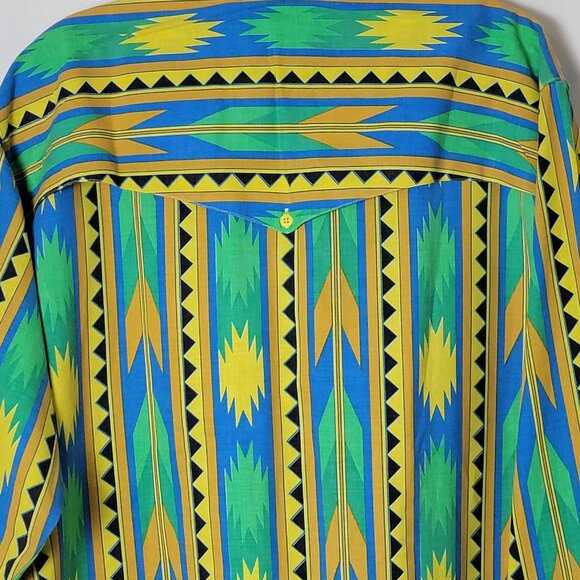 VTG Western Signatures by Eds West Mens Colorful Aztec Long Sleeve Shirt Large - Picture 8 of 10